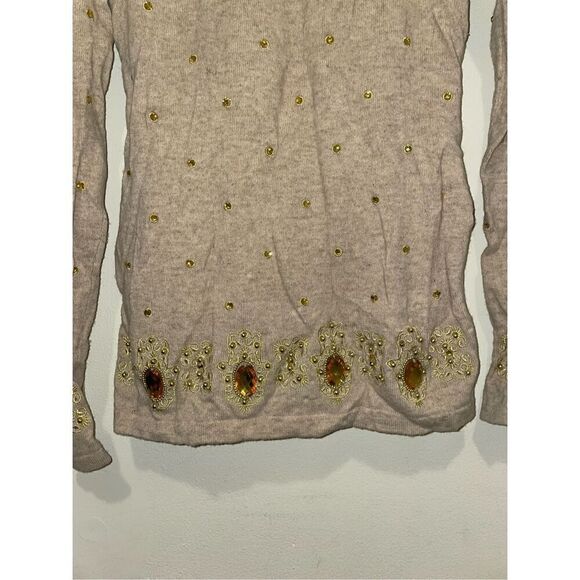 Manoush bedazzled jeweled rhinestone turtle neck sweater Y2K 2000s size medium - Picture 11 of 11